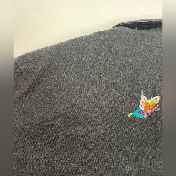 VINTAGE Duc Loi Silk Linen All Over Butterfly Linen Jacket Women Medium Black - Picture 6 of 11